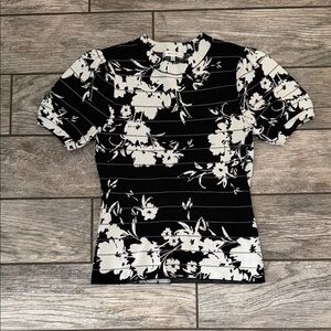 Milly Floral Knit Top Black White Stripe Short Sleeve